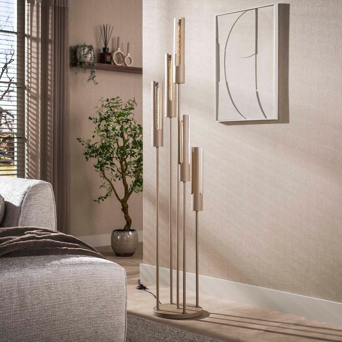Vloerlamp Tube - getrapt 5-lichts - Beige - 1