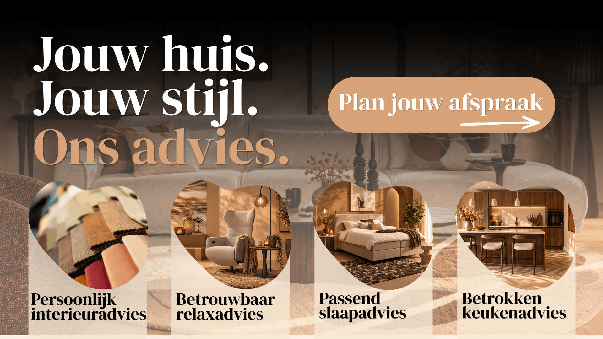 Homepage hero banner van Wonen, Slapen, Keukens