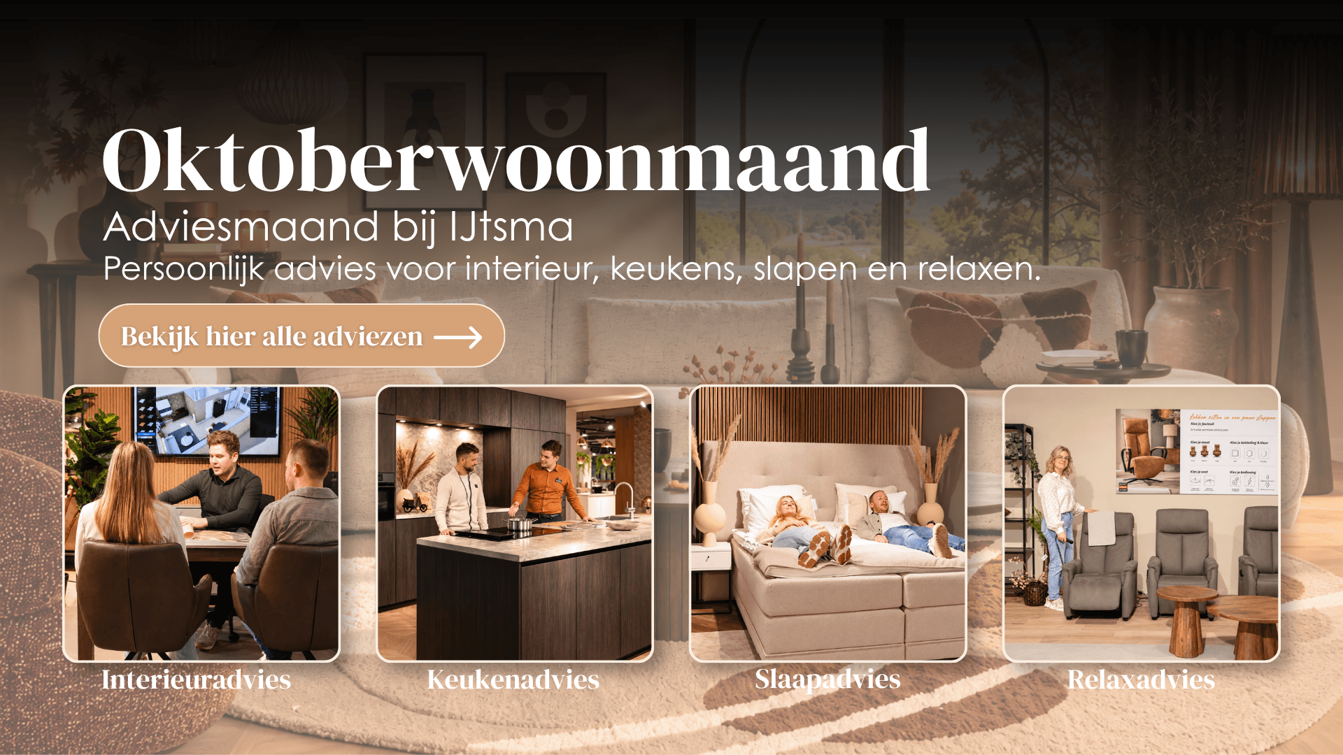 Homepage hero banner van Wonen, Slapen, Keukens