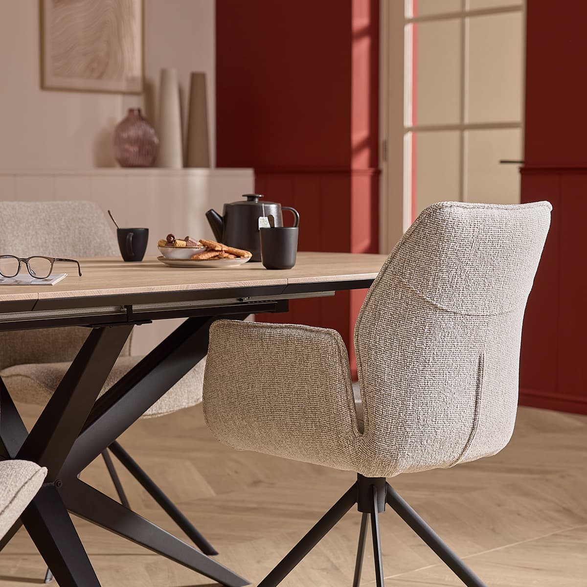 Eetkamerstoel Odin met arm in stof Lodge Linnen - 4